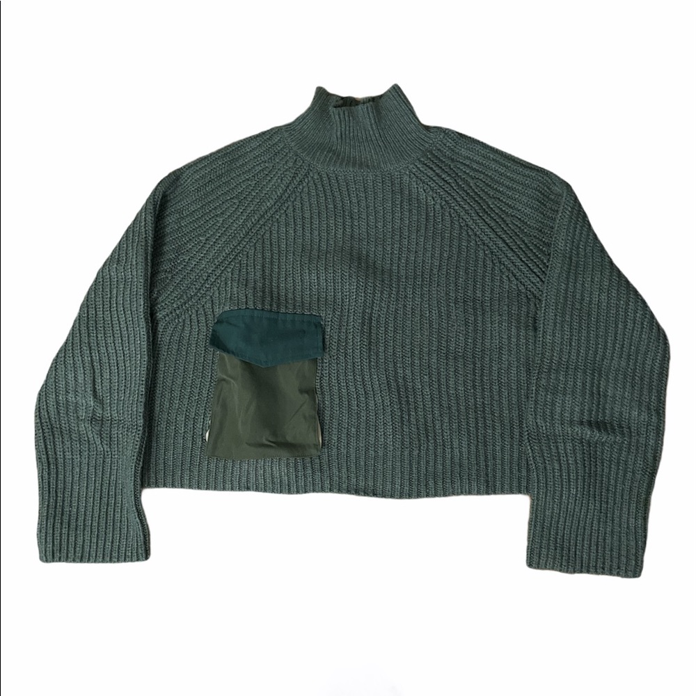 Zara Green Cropped Turtleneck Sweater SZ M